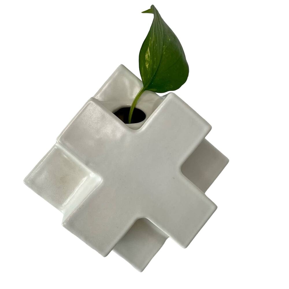 Artsy Vase Small White Unique Modern 3D Contemporary Cubic